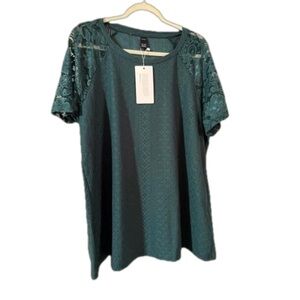 BloomChic Teal Lace Sleeve Knit Top
